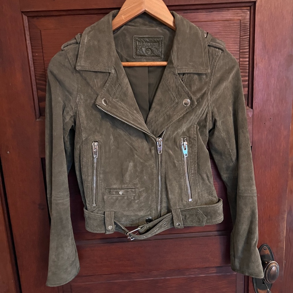 FREE PEOPLE BLANK NYC SUEDE MOTO JACKET OLIVE XS